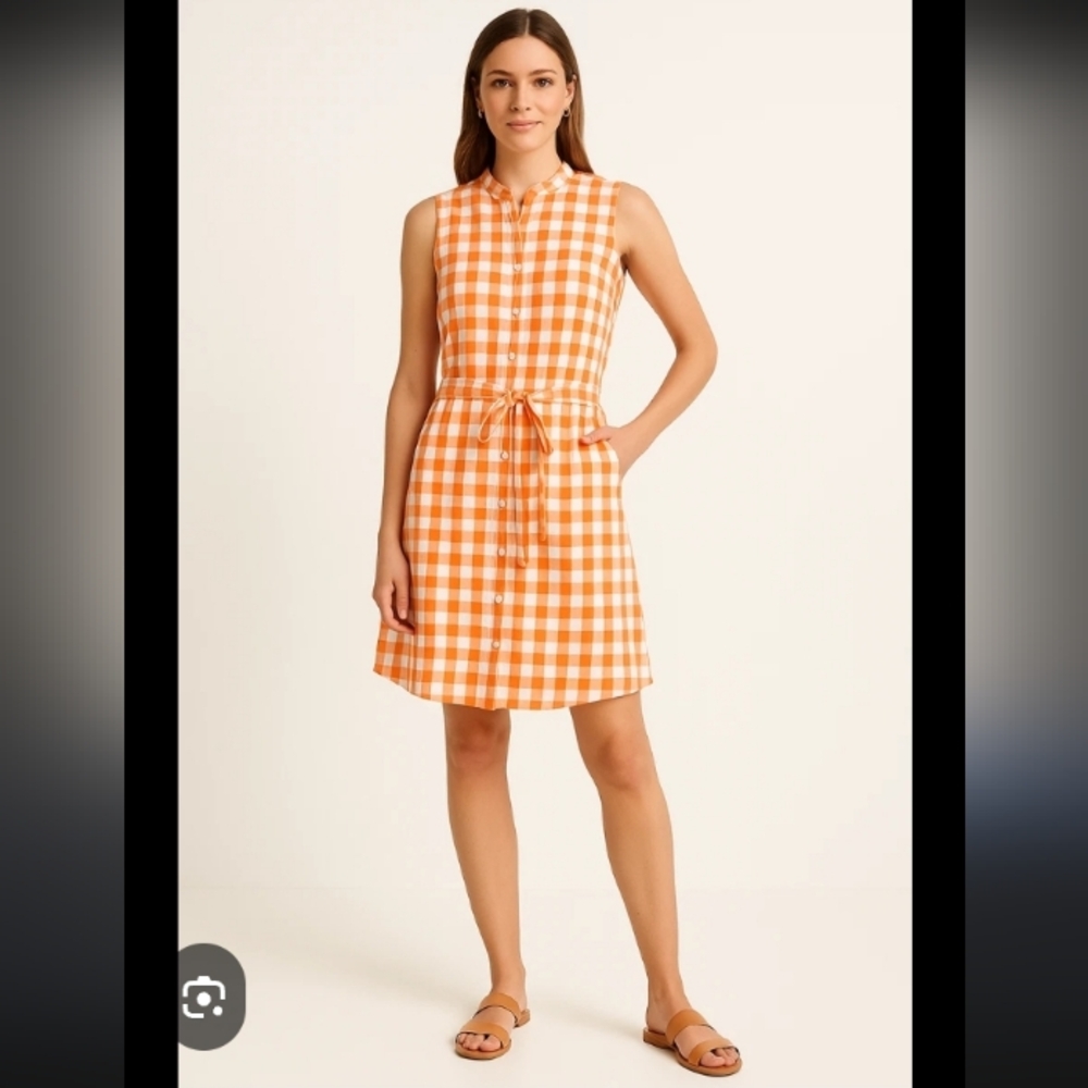 Tommy Bahama, Sleeveless Dress, Gingham Pattern, Orange & White, Size Large